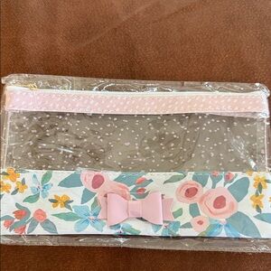 Floral Clear Cosmetic Pouch with Pink Bow